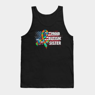 Autism Awareness T-Shirt Pround Autism Sister Vintage USA Flag Gift Tank Top